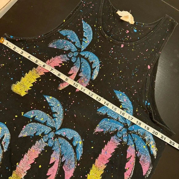 Women's Muscle Tank Beach Coverup Black One Size Fits All Splatter Palm Tree VTG - Picture 6 of 6